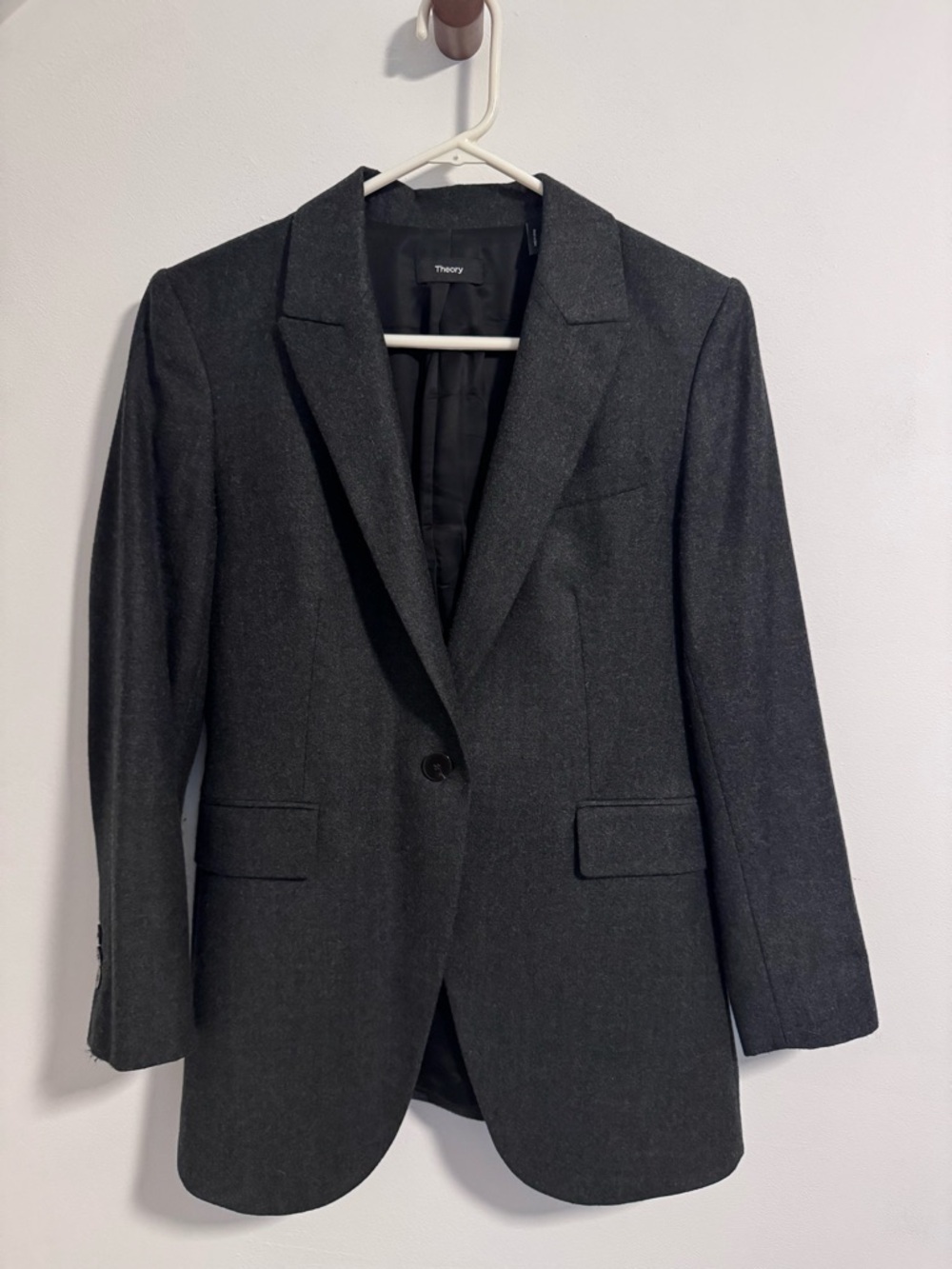 Theory Women's Dark Charcoal 100% Wool Single-Button Blazer